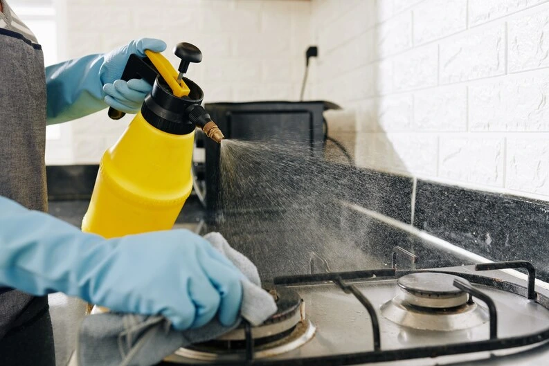 Limpieza profunda en cocina con productos eficaces.